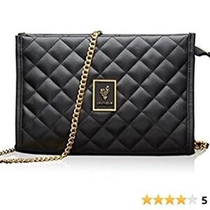 Younique Black Quilted Chain Crossbody Shoulder Handbag Gold Logo